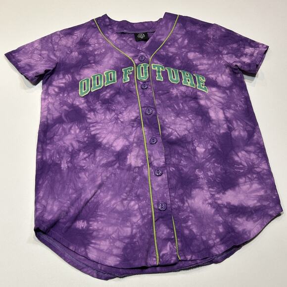 Odd Future Womens Baseball Jersey Size Medium Purple Tie Dye Button Wolf Gang - Picture 7 of 12